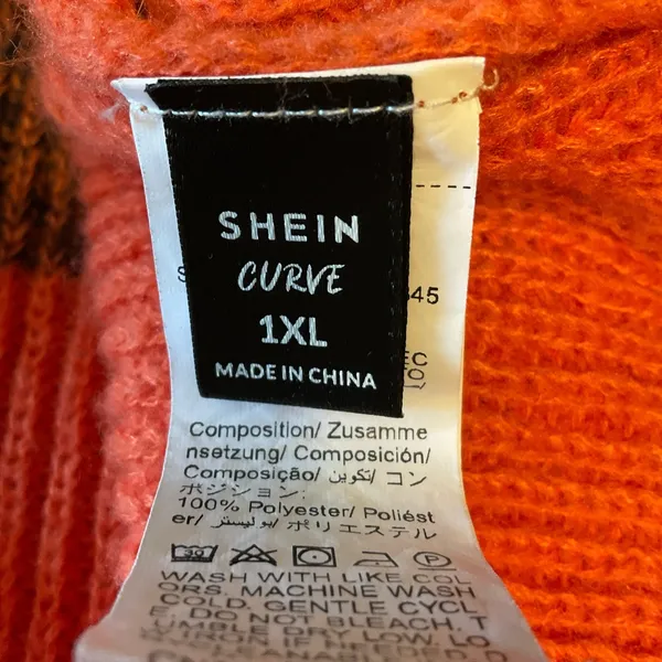 SHEIN Colorblock V-Neck Sweater in Navy, Brown & Orange - Image 5