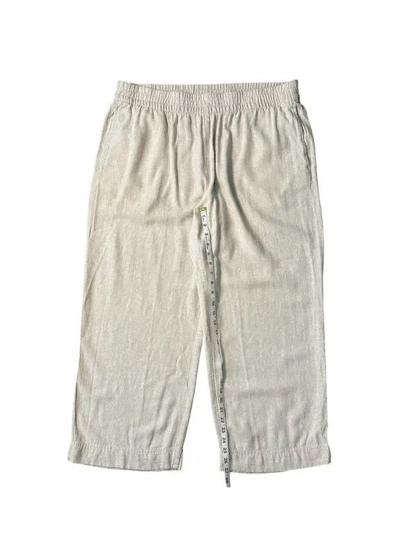 Old Navy High Rise Linen Blend Wide Leg Casual Comfort Waistband Pant Tan Sz XL - Image 6