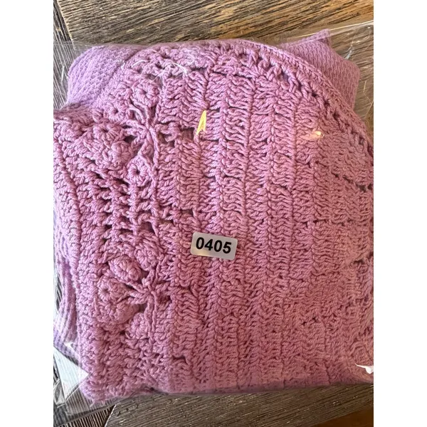 Free People Women Purple Butterfly Crochet Waffle Knit Top Size M - Image 6