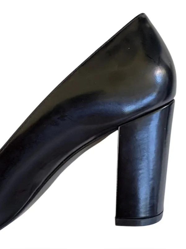 Like New Stuart Weitzman Leather Stuart 85 Block Heel Pumps  Black Size 7 - Image 3