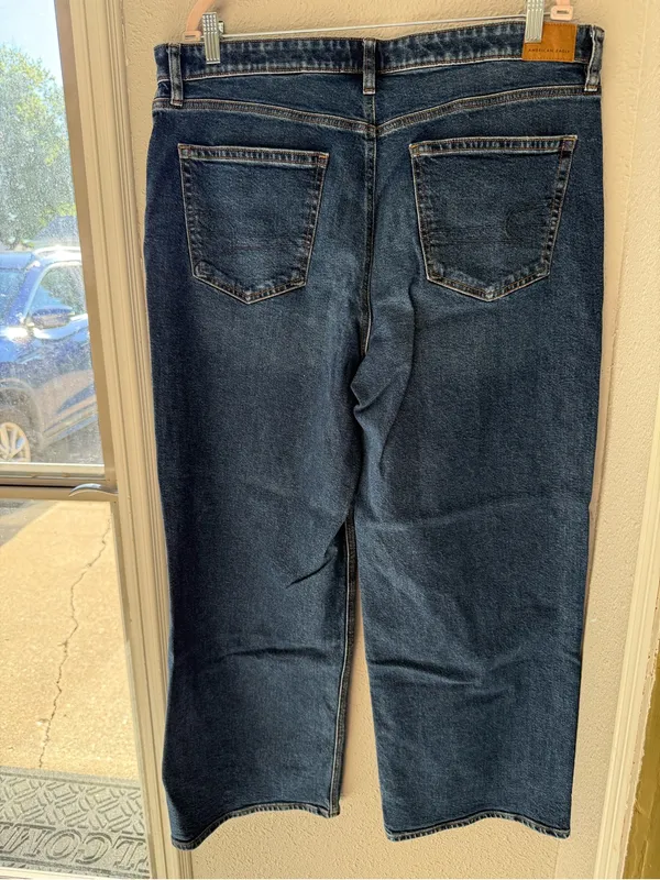 American Eagle Outfitters Mid-Rise Straight Leg Jeans Stove Pipe Dark Blue Wash - Image 6