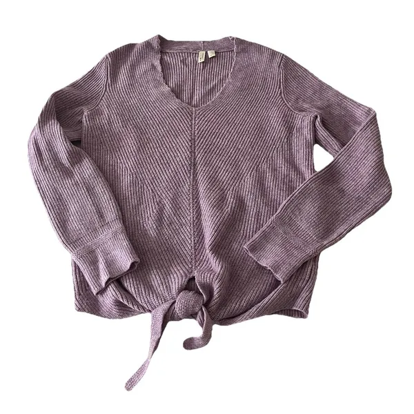 Anthropologie Moth Women’s Sweater Small Lilac Knit Tie Front V Neck Pullover - Image 4