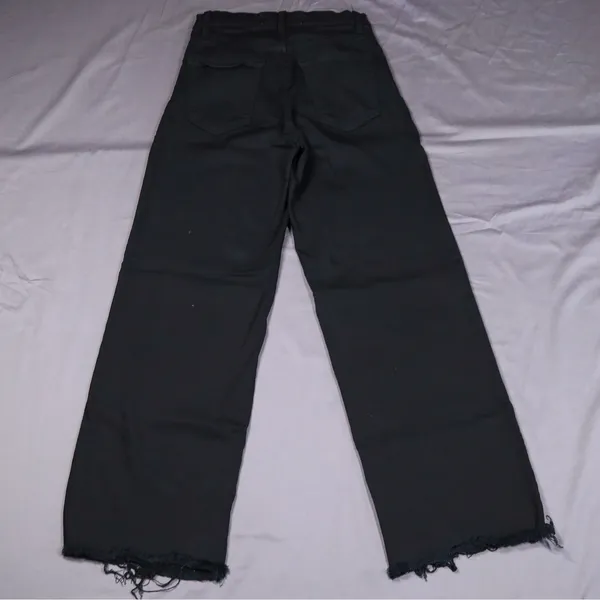 Reformation Stretch Flood Jeans Women 24 Black High Rise Wide Leg Raw Hem Denim‎ - Image 4