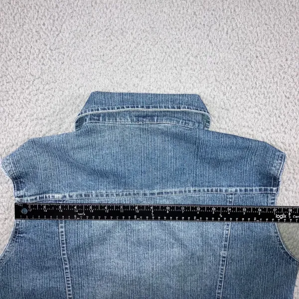 Vintage Denim‎ Vest Women L Blue Full Zip Collared Retro Grunge Western Hippie - Image 7