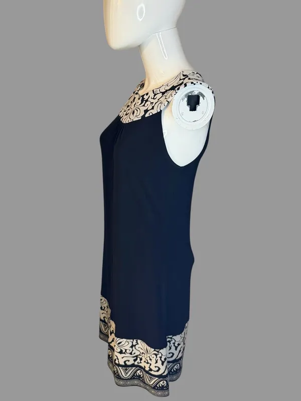 White House Black Market Black Dress with White Damask Trim - Image 4