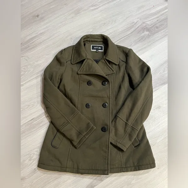 NWOT Apt. 9 Dark Green militar Double-Breasted Pea‎ Coat - Image 2