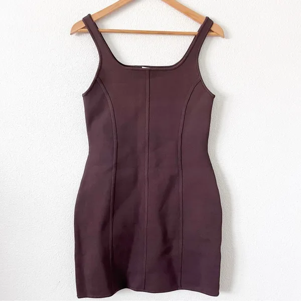 Aritzia Babaton Sculpt Knit Rich Mocha Brown Bodycon Seam Detail Mini Dress - Image 2