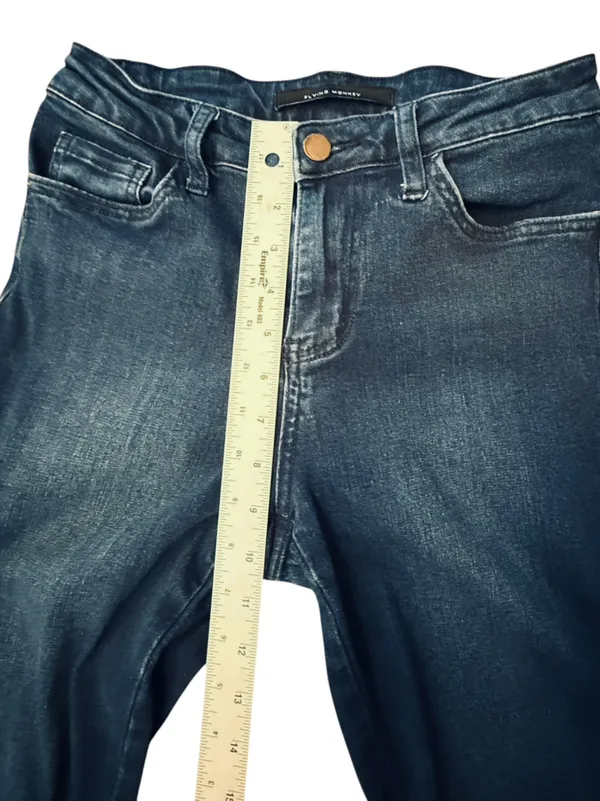 Flying Monkey High Rise Flare Jeans Women’s Size 25 Dark Wash Raw Hem Stretch - Image 10