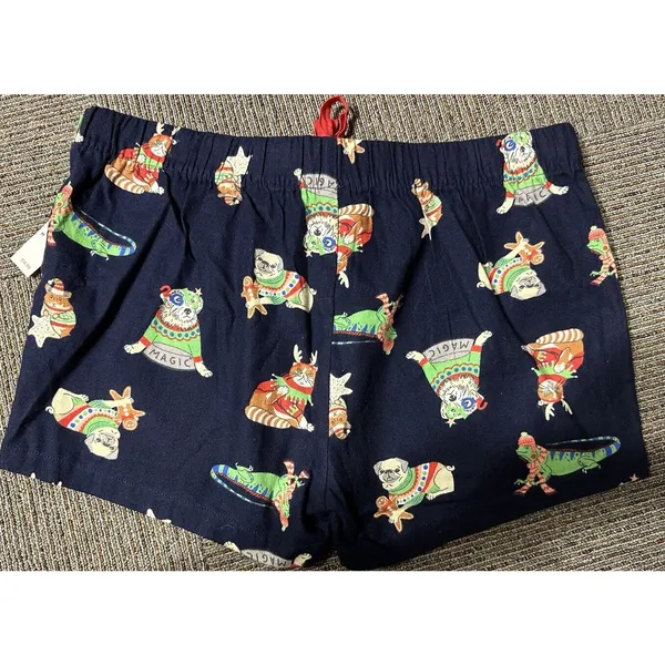 Old Navy "Dogs" SLEEP SHORTS Womens Medium NEW Xmas Holiday Navy Blue Flannel Cotton NEW - Image 2