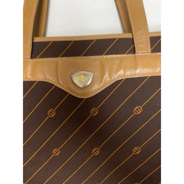 GUCCI Vintage XL Tote Bag in Canvas Fabric w/ - Image 4
