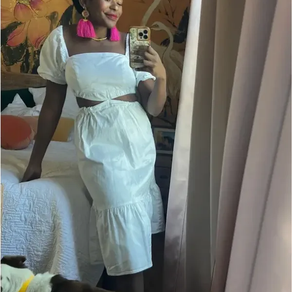 Louna White Prairie Midi Dress XL Cottagecore Cotton Cutout Vacation Party $355 - Image 5