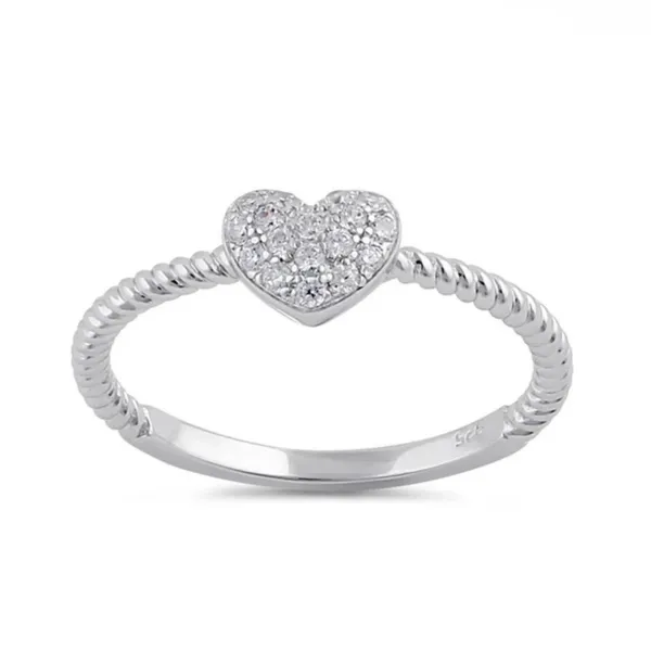 Sterling Silver SIZE 7 925  Clear Rope Heart Ring - Image 2