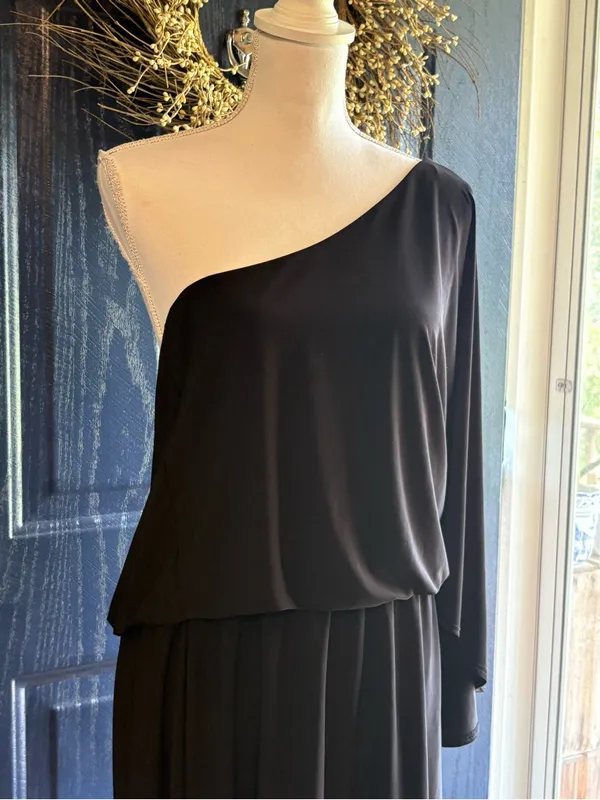 Annalee + Hope One-Shoulder Black Draped Cocktail Dress size XL - Image 2