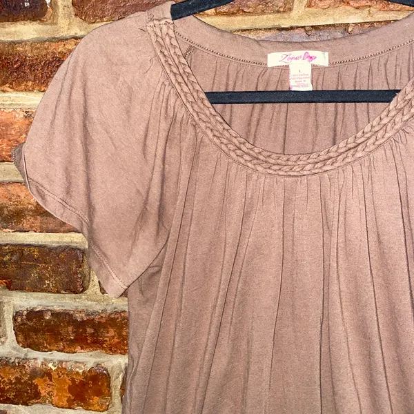 Lena Vintage Y2k Brown Short Sleeve Braided Neck Mini Dress Women's Size Large - Image 2