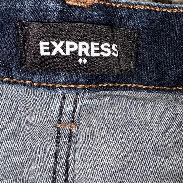 Express Shortie Low Rise Denim Shorts Dark Wash Raw Hem Cut Offs Size 4‎ - Image 4