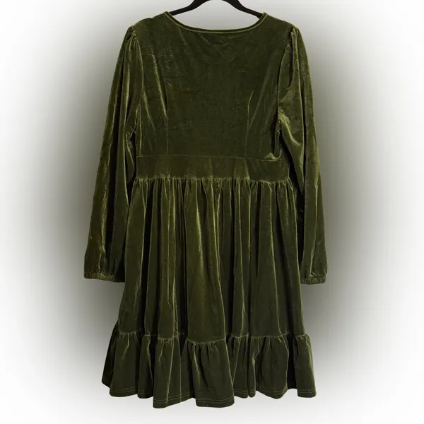 Velvet V-Neck Mini Dress in Rifle Green - Image 2