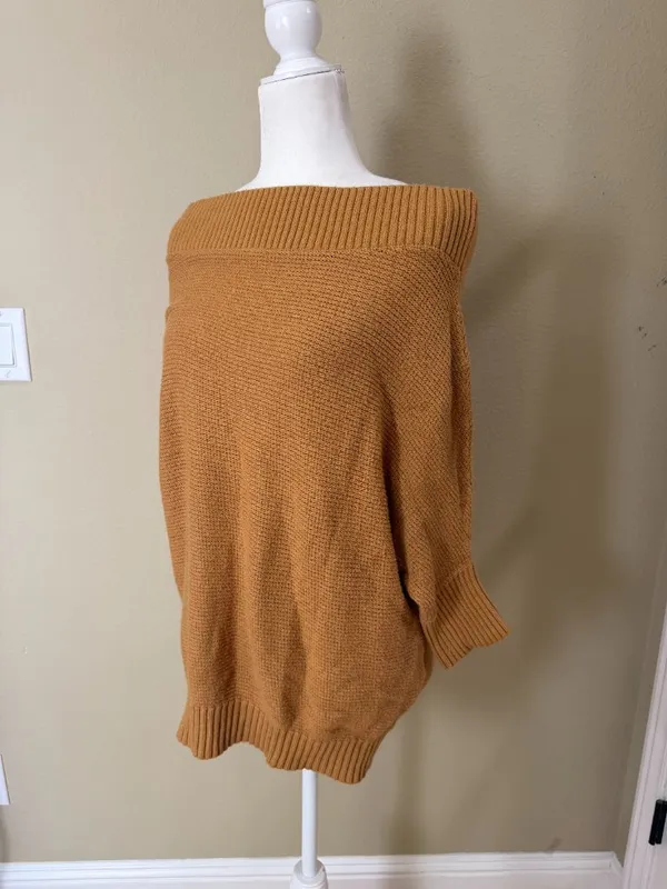 TCEC Ribbed Off Shoulder Soft Sweater 3/4 Length Sleeve Gold Size Medium - Image 3
