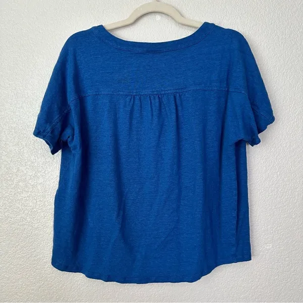 Chico’s 100% Linen Blue Stretch Henley Short Sleeves Tee, Sz Large - Image 5