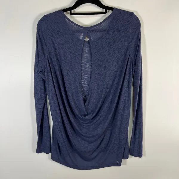 Lululemon Long Sleeve Open Back Cowl‎ Neck Burnout Top Blue Yoga Shirt - Image 4