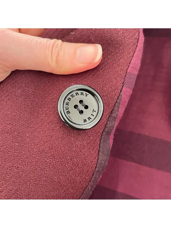 Burberry Brit Antwood Double Breasted Collarless Coat Burgundy Size 8 Luxury - Image 6
