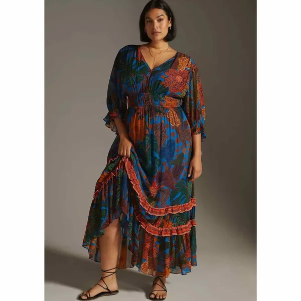 Anthropologie x Farm Rio Puff Sleeve Maxi Dress Size Small - Image 13
