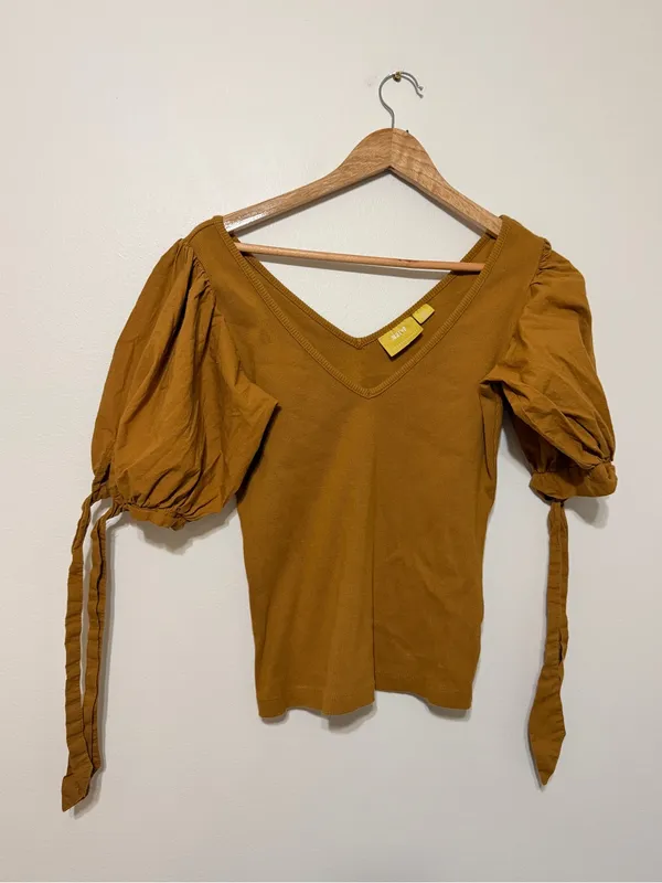 Anthropologie Puff Sleeve Blouse Size Small Ribbed Top - Image 2
