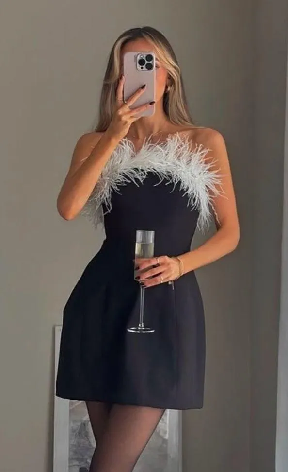 Zara dress mini bodycon Elegant Black and White Feather holiday party coctail - Image 10