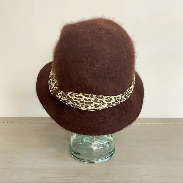 Cloche Women’s Hat Rabbit Hair Blend One‎ Size In Chocolate Brown Leopard Band - Image 4