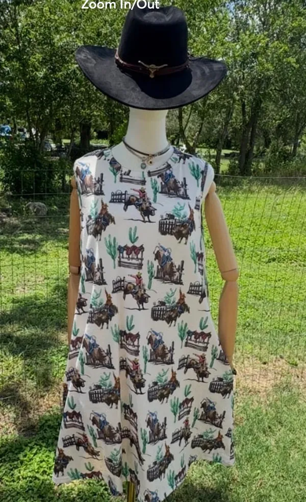 Lucky & Blessed Western Kicking Bull Cactus Printed Dress - Image 3