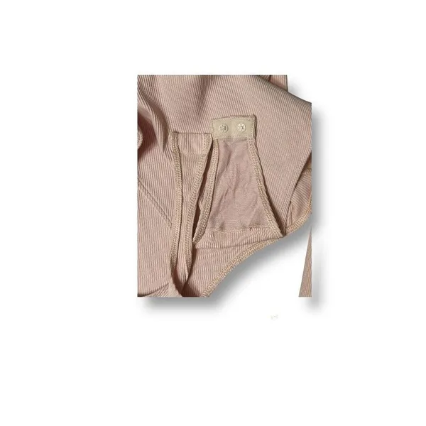 Victoria’s Secret M Mauve Ribbed Bodysuit Long Sleeve‎ Tie Front Cutout Knit - Image 5