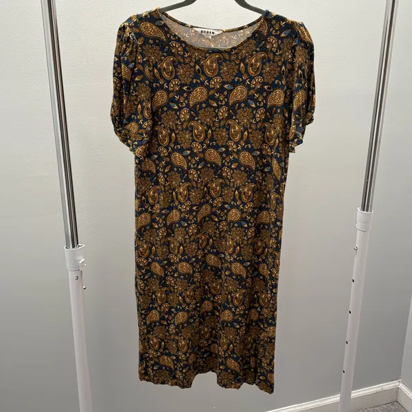 Boden Navy Harvest Gold Paisley Terrace Knot Sleeve Jersey Mini Dress - Image 2