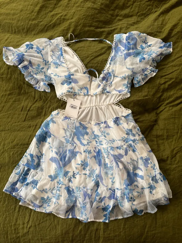 Hello Molly Flowy Blue & White Floral Dress - Image 7