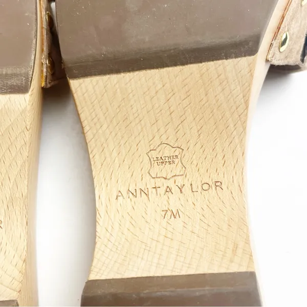 ANN TAYLOR Missy Leather Dominican Sand Chain Wooden Mule Clog Slides, Size 7 - Image 3