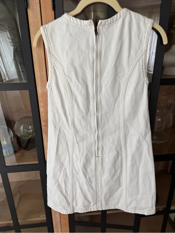 Abercrombie denim mini dress mila high neck petite short sleeveless cream - Image 5