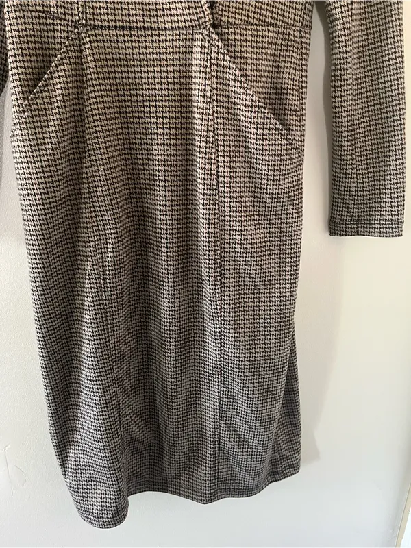 Max Studio Brown Black Houndstooth Blazer Midi Dress XS Preppy Quiet Luxury - Image 4