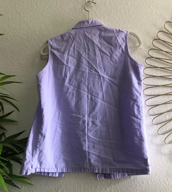Pastel Lavender purple sleeveless button up down shirt (Size S) 100% COTTON - Image 2