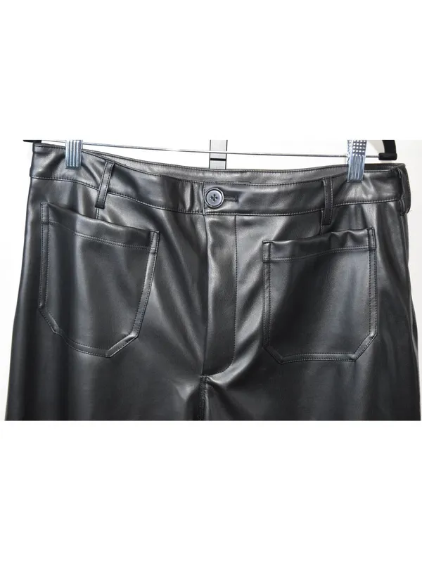 CeCe Black Faux Leather Wide Leg Pants Size L - Image 5
