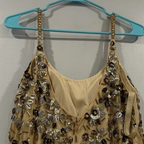 Mac Duggal 5477 Beige Gold Floral Embellished Scoop Neck Evening Gown Sz 10 - Image 7