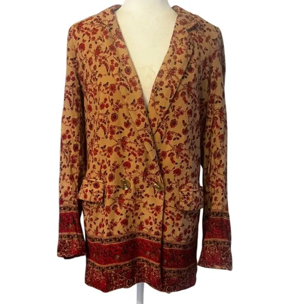 Free People Bellflower Double Breasted Blazer in Tobacco Combo, Size S Boho - Image 2