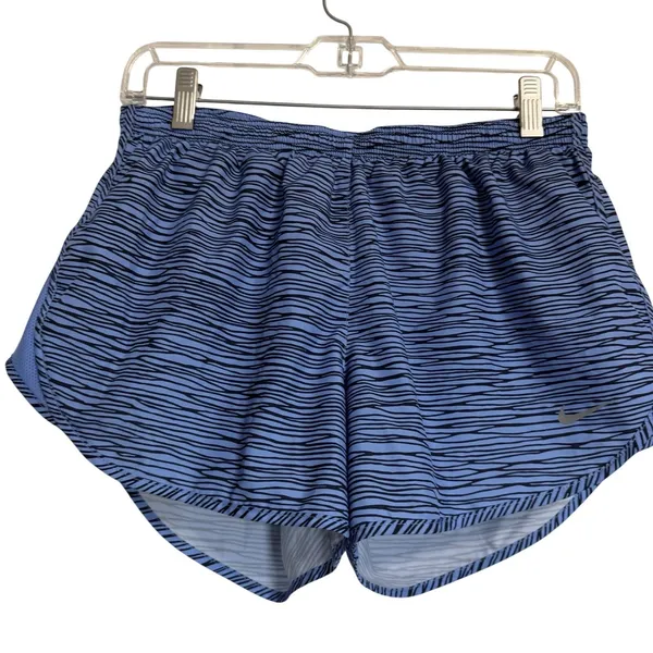 Nike Dri-FIT Womens Running‎ Shorts Blue Black Wave Print Size M Zip Pocket - Image 4