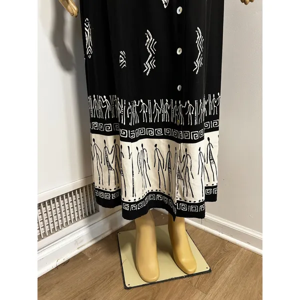 Coldwater Creek Black White Tribal Print Button Front Maxi Dress Caged Back 16 - Image 2