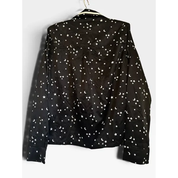 Abercrombie & Fitch Celestial Moon Star Print Satin Pajama Top Black XS New - Image 2