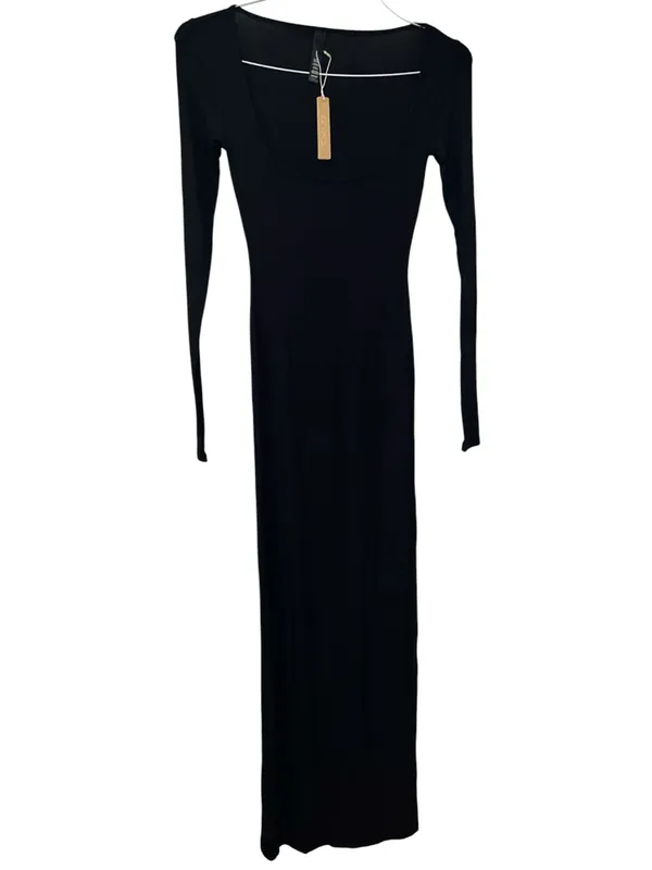 SKIMS Soft Lounge Long Sleeve Maxi Dress Onyx Black Size Small NWT - Image 3