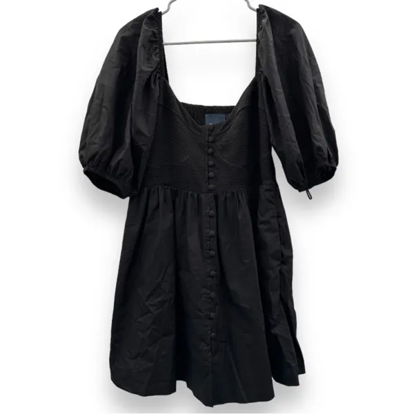 Anthropologie Maeve Puff Sleeve Smocked Button Front Black Mini Dress Size L NWT - Image 3