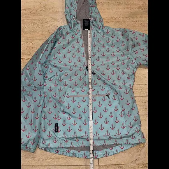 Charles River Aqua Coral Anchor Hooded Rain Coat Anorak Mercyhurst Lined‎ XXS - Image 4