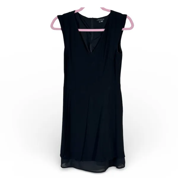 Theory Black Sleeveless Mini Dress Womens 4 Classic LBD Corpcore Preppy Wrap - Image 2