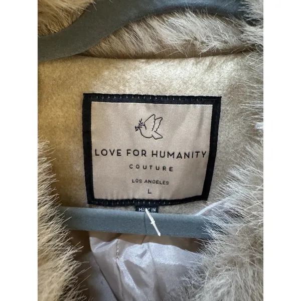 Love for Humanity the Maine Overcoat Faux Fur Collar Size Large Double Breasted - Image 4