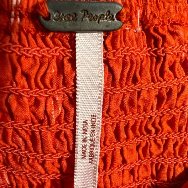 Free People Women's Orange Striped Puff Sleeve Crop Top Blouse Size XS - Image 5