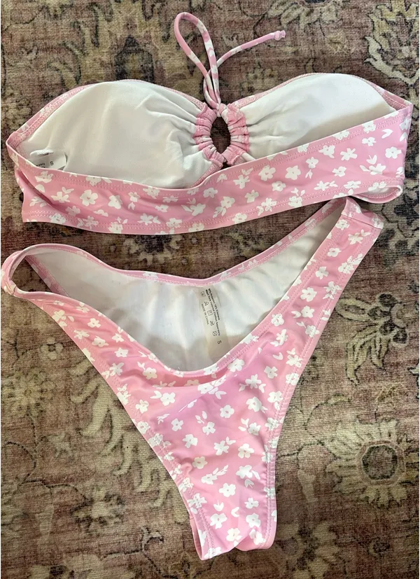 SHEIN strapless Bathing suit set pink floral - Image 2