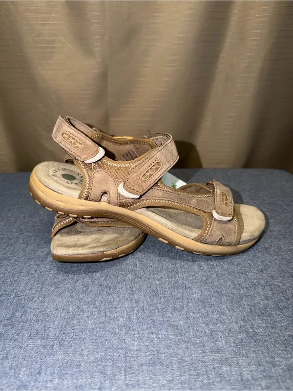 Earth Origins Tan Suede Adjustable Strap Sandals - Image 2